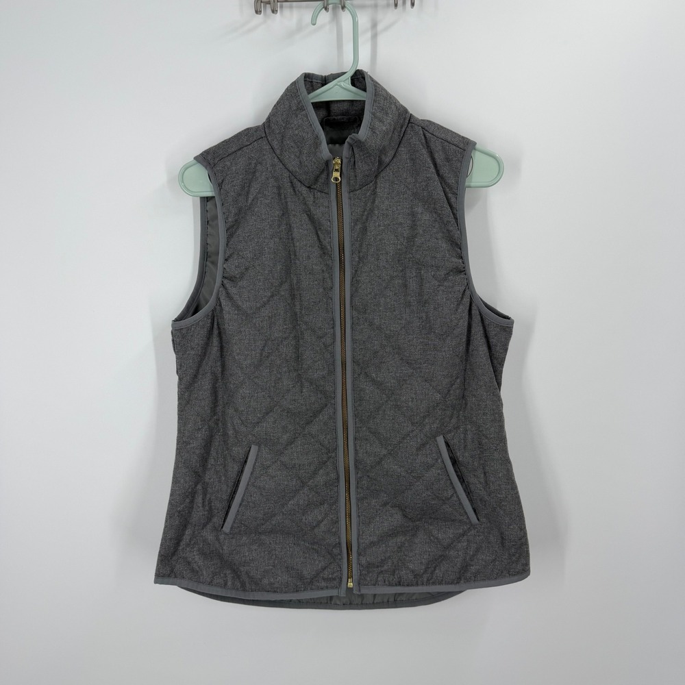 Old Navy Quilted Vest Women Medium Gray Full Zip Sleeveless Mock Neck